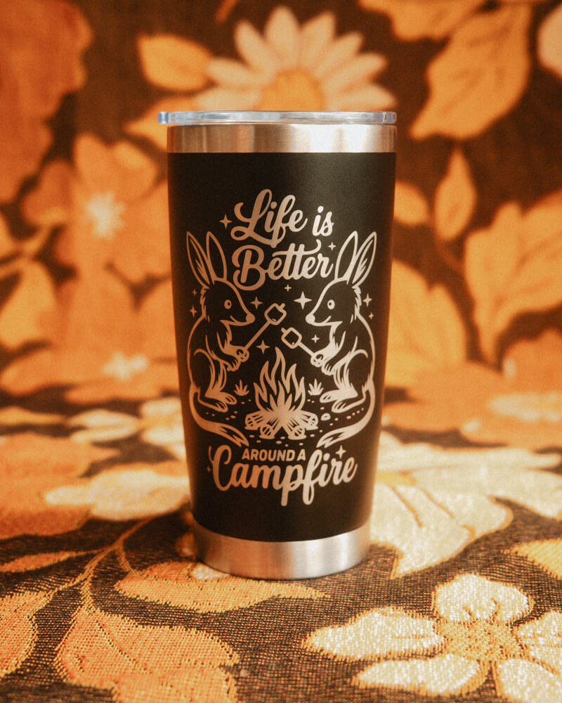 Custom Campfire Tumbler - 20oz Personalised Mug for Outdoor Adventures - Bilby Threads