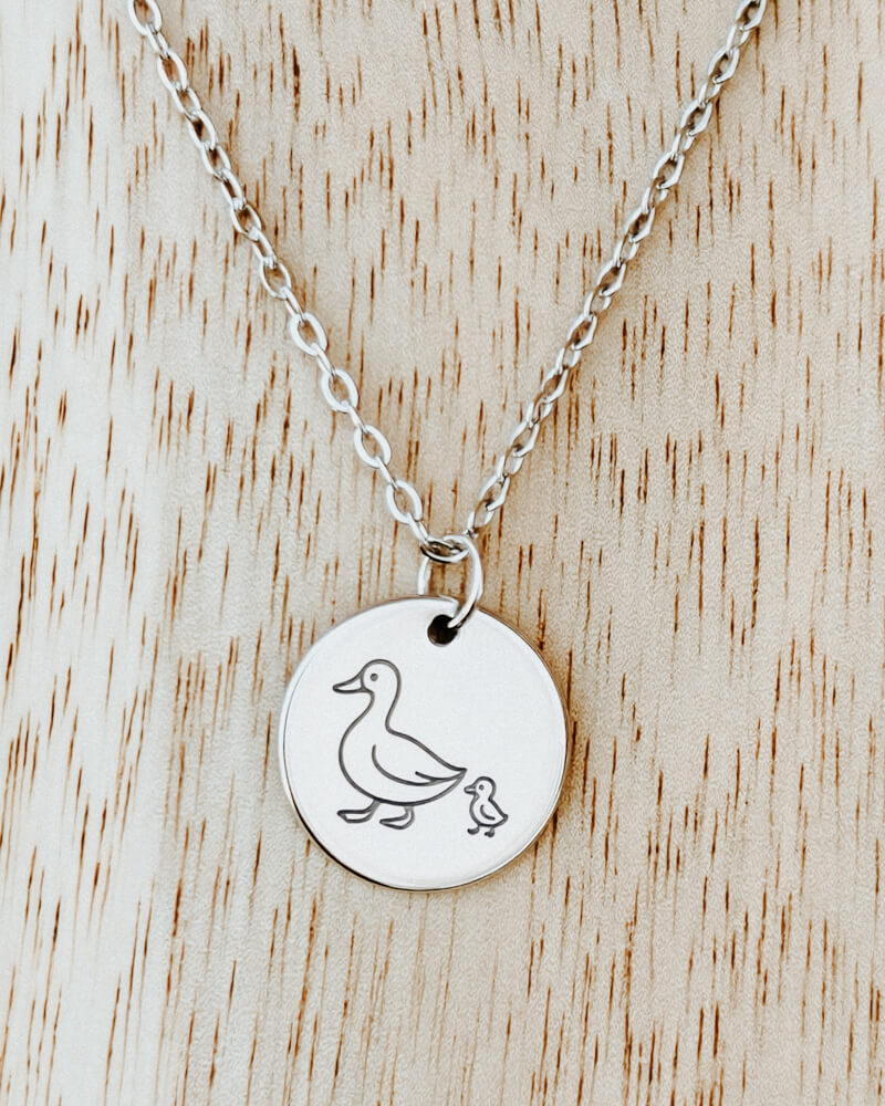 Personalised Custom Engraved Mother Duck Pendant Necklace - Bilby Threads