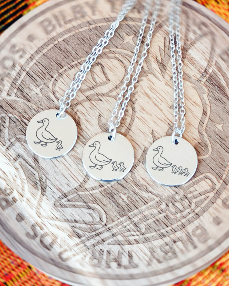 Personalised Custom Engraved Mother Duck Pendant Necklace - Bilby Threads