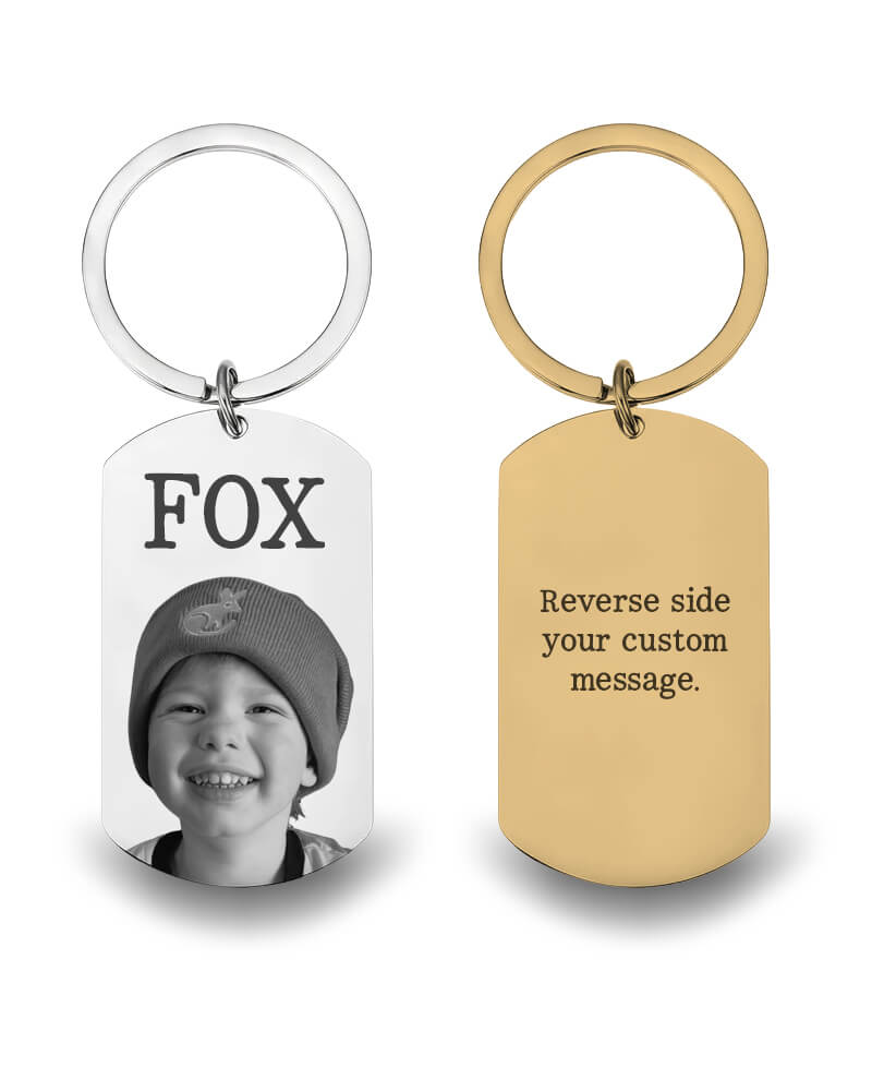 Personalised Stainless Steel Dog Tag Keychain - Engrave Your Photo, Name or Message