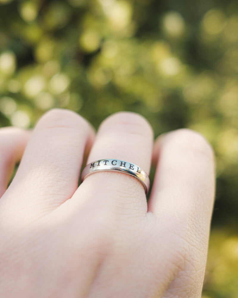 Personalised Engraved Text Ring - Gold or Silver (4mm Band)