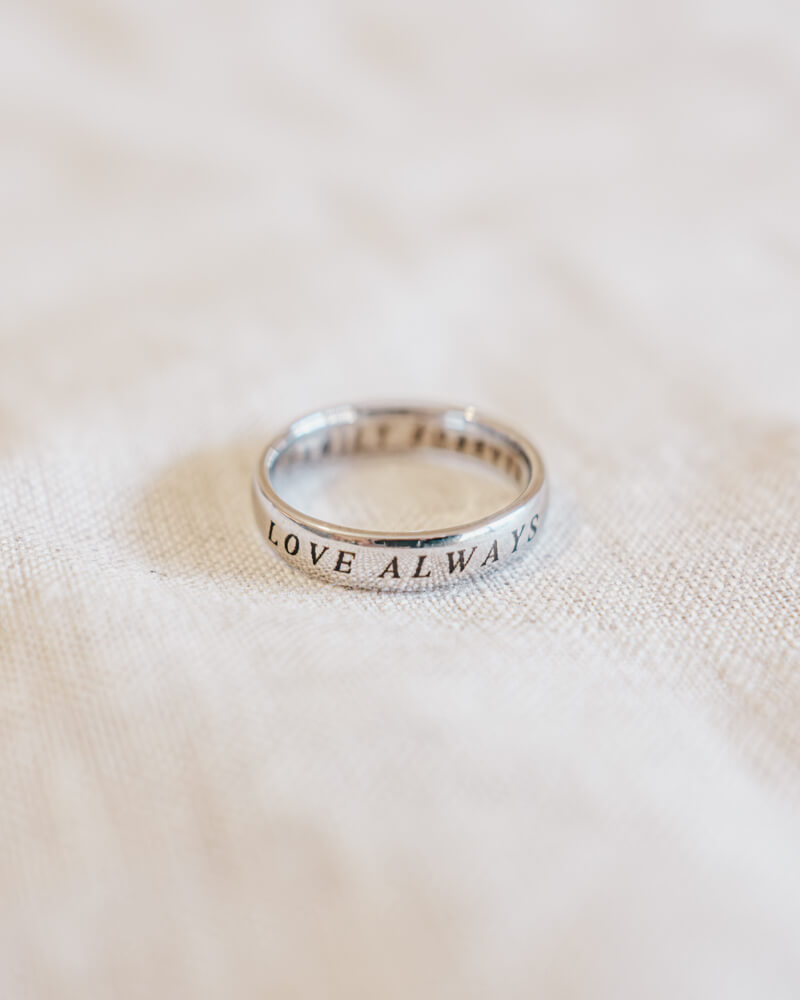Personalised Engraved Text Ring - Gold or Silver (4mm Band)
