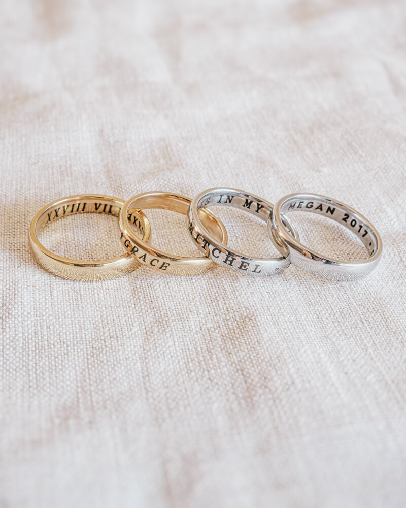 Personalised Engraved Text Ring - Gold or Silver (4mm Band)