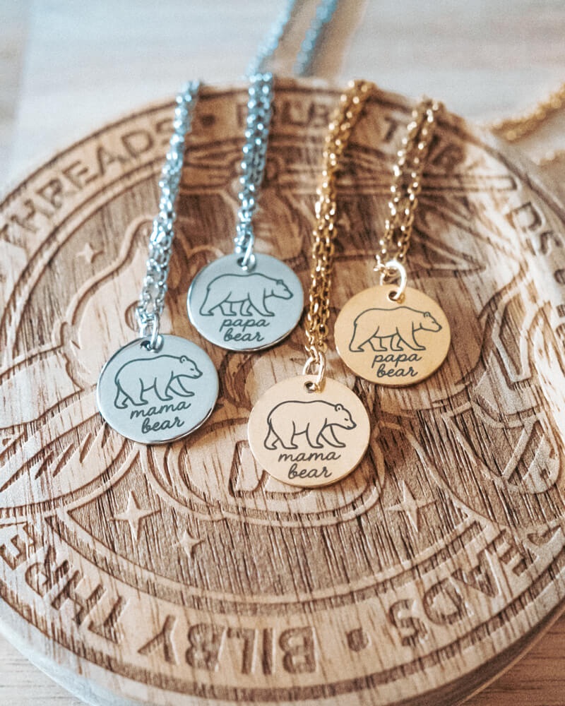 Mama Bear & Papa Bear Personalised Necklace Set - Matching Family Jewellery