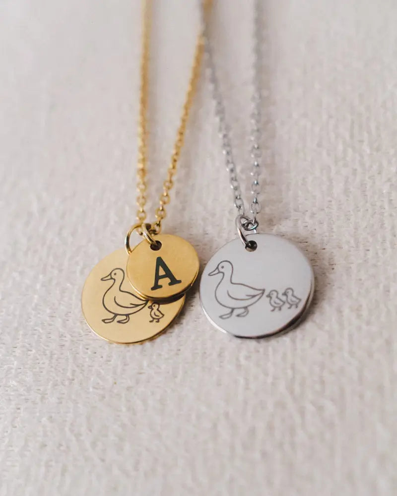 Personalised Custom Engraved Mother Duck Pendant Necklace