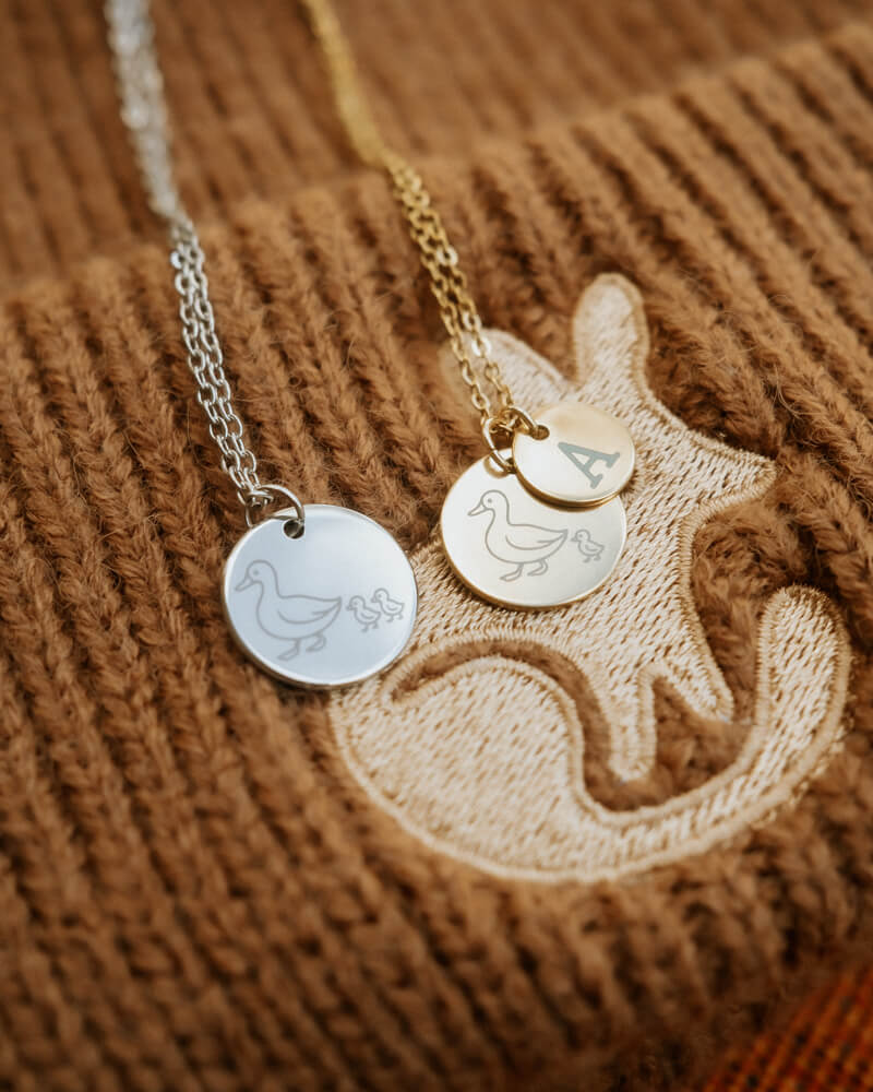 Personalised Custom Engraved Mother Duck Pendant Necklace
