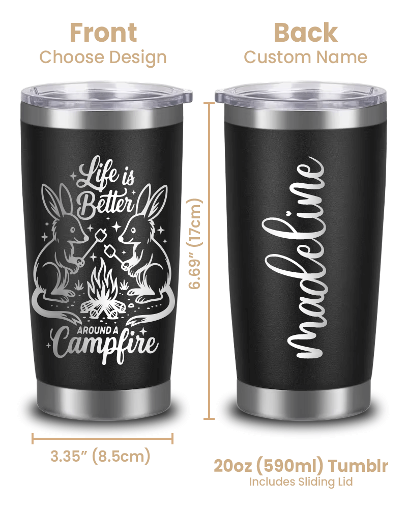 Custom Campfire Tumbler - 20oz Personalised Mug for Outdoor Adventures - Bilby Threads