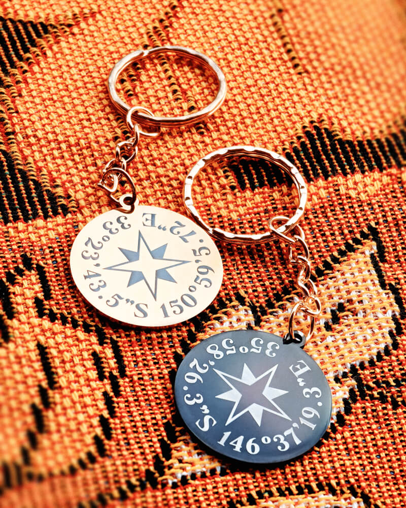 Custom Engraved Coordinates Keychain - Gold Mirror Stainless Steel - Bilby Threads
