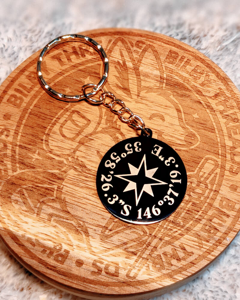 Custom Engraved Coordinates Keychain - Black Stainless Steel - Bilby Threads
