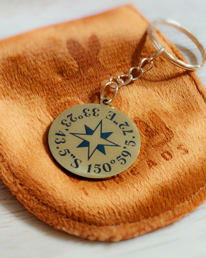 Custom Engraved Coordinates Keychain - Gold Mirror Stainless Steel - Bilby Threads