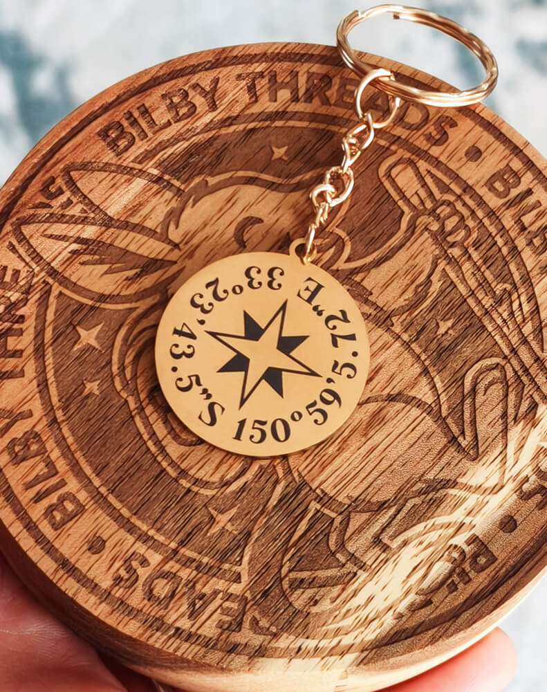 Custom Engraved Coordinates Keychain - Gold Mirror Stainless Steel - Bilby Threads