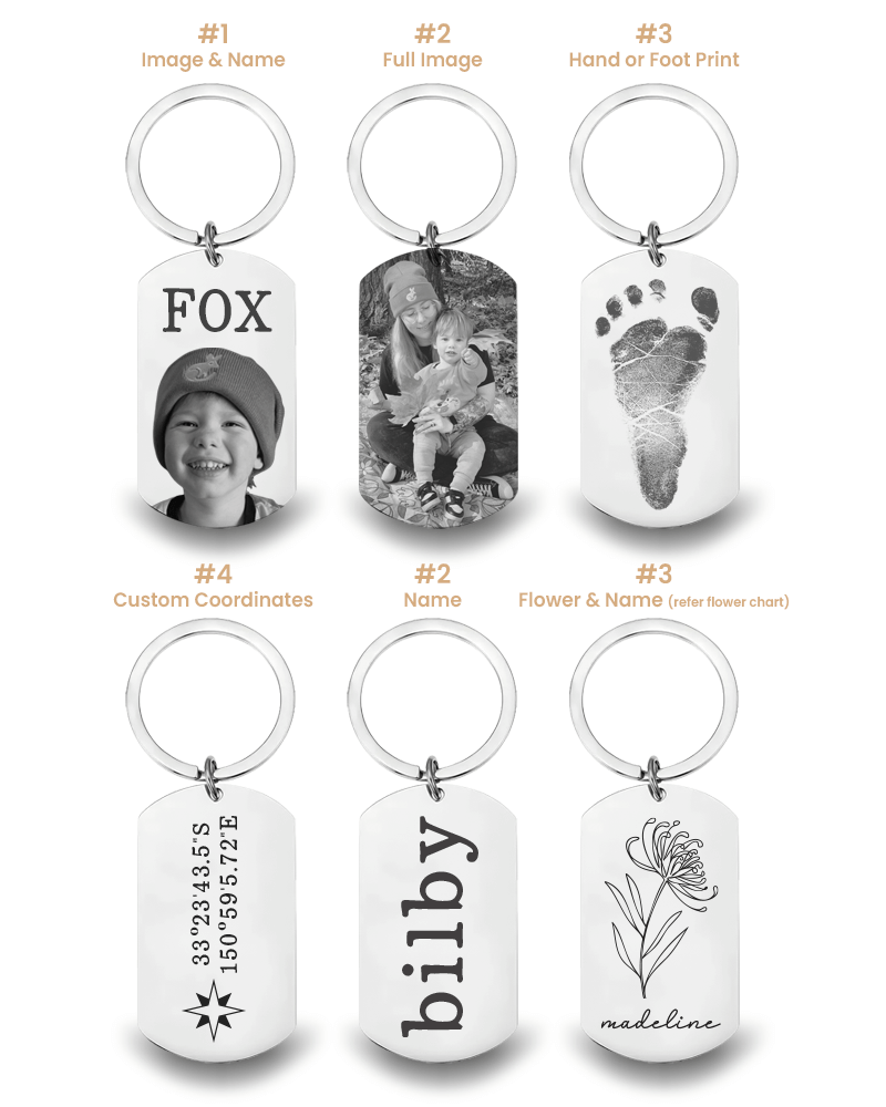 Personalised Stainless Steel Dog Tag Keychain - Engrave Your Photo, Name or Message - Bilby Threads