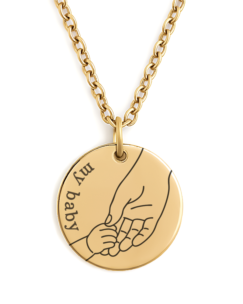Personalised Birthstone Necklace - Baby Hand Holding Pendant In Gold or Silver