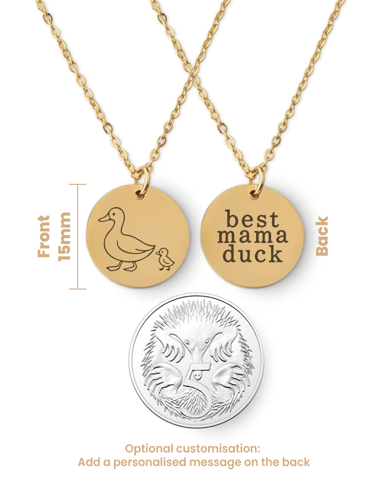 Personalised Custom Engraved Mother Duck Pendant Necklace - Bilby Threads