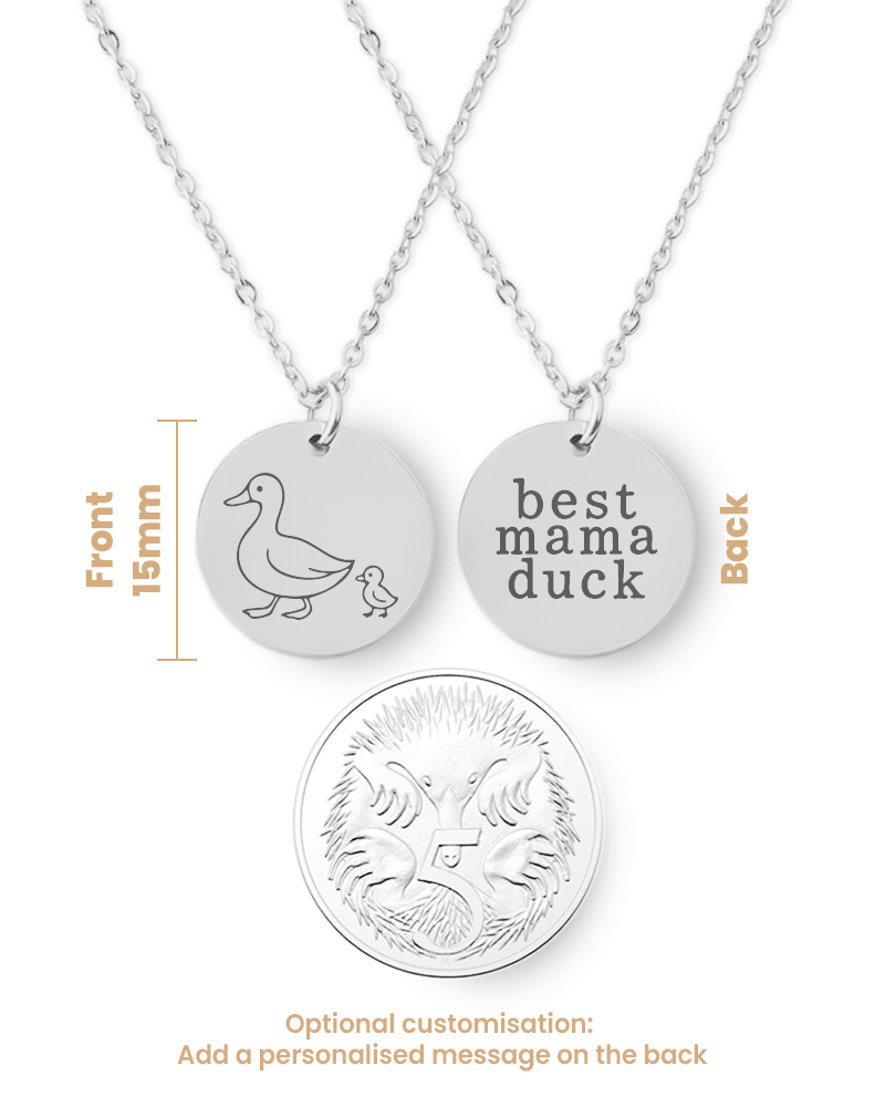 Personalised Custom Engraved Mother Duck Pendant Necklace - Bilby Threads