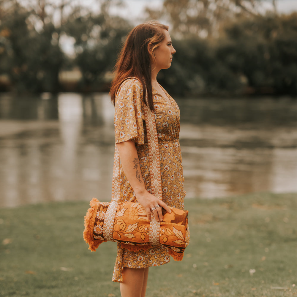 Picnic Rug or Blanket Carry Strap - Dune - Bilby Threads