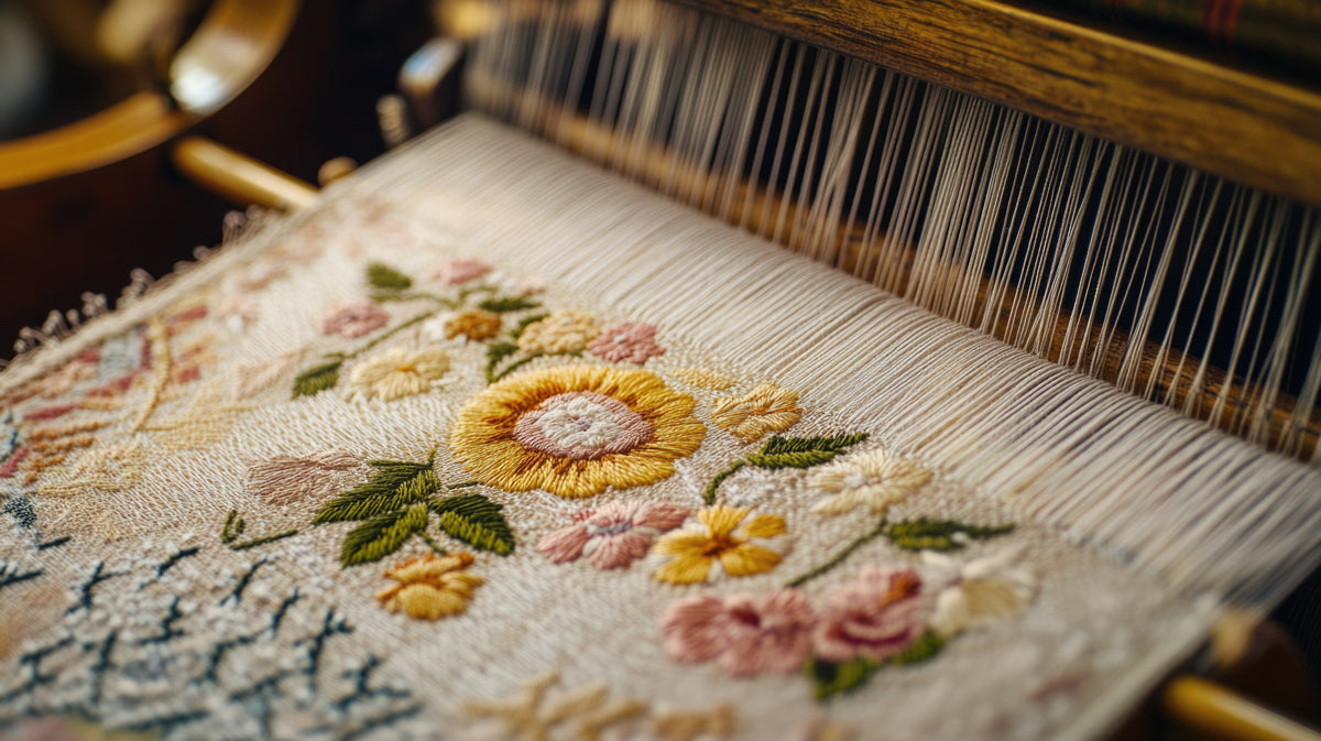 Detailed image of woven thread flower design